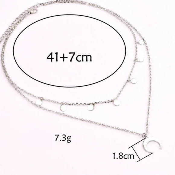 Silver Multilayer Crescent Moon Necklace - Picture 2 of 3